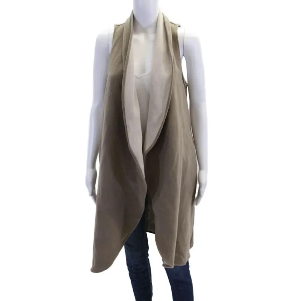 Soon Womens Open Front Knit Long Vest Jacket Brown Size Small